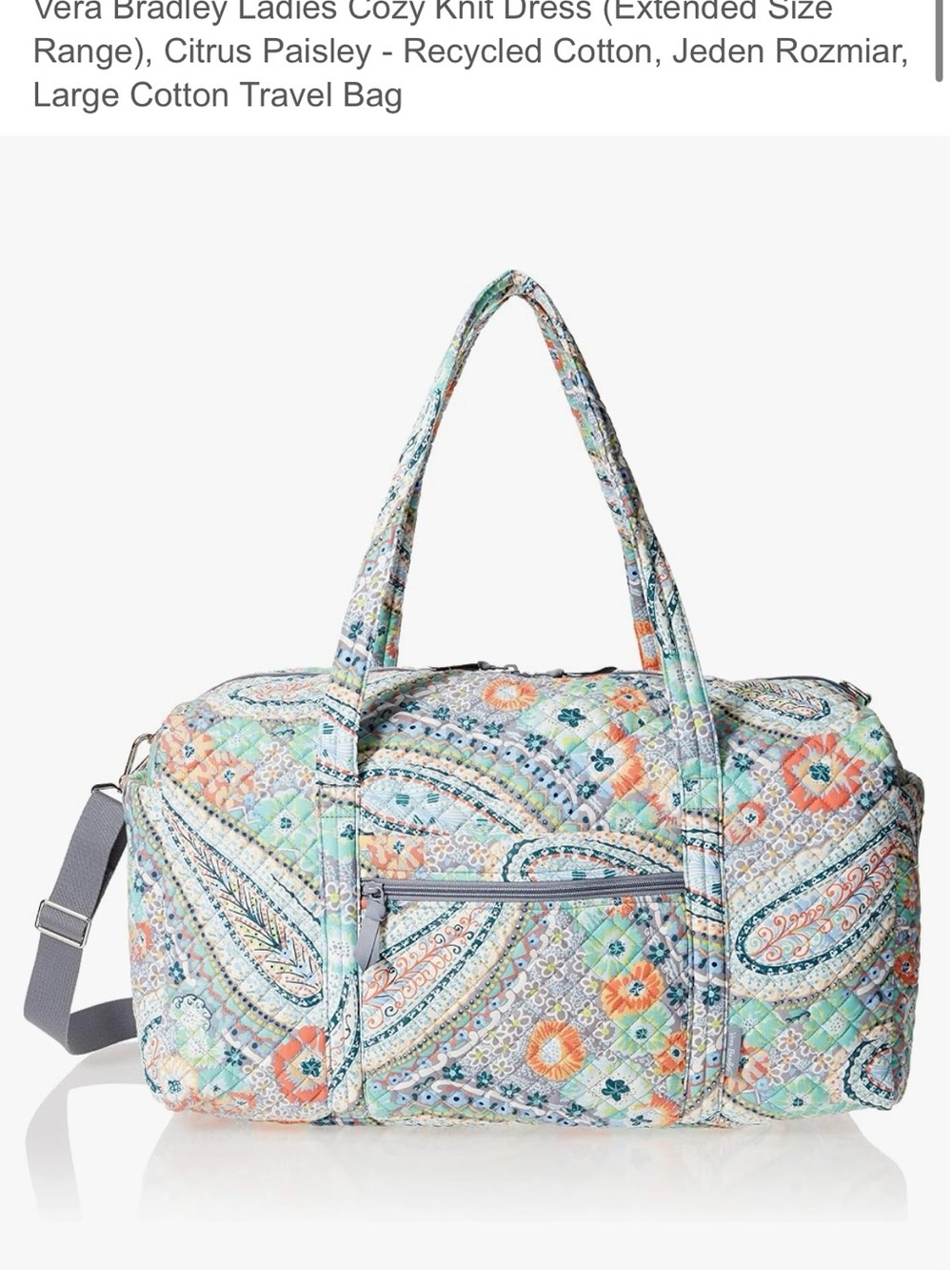Vera Bradley Quilted Paisley Travel Duffel in Mint Multi